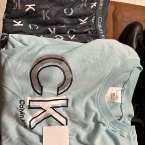 Calvin Klein Blue Long Sleeve Tee Soft Cotton Crew Neck